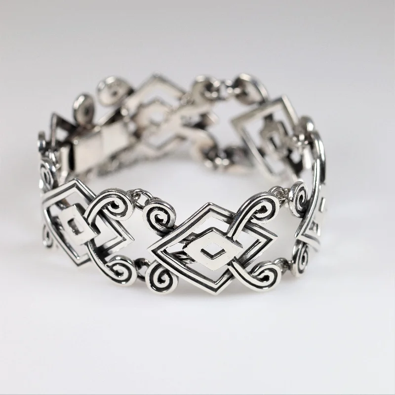 women’s chunky bangles-Vintage Silver Mexican Jewelry | Geometric Handcrafted Bracelet