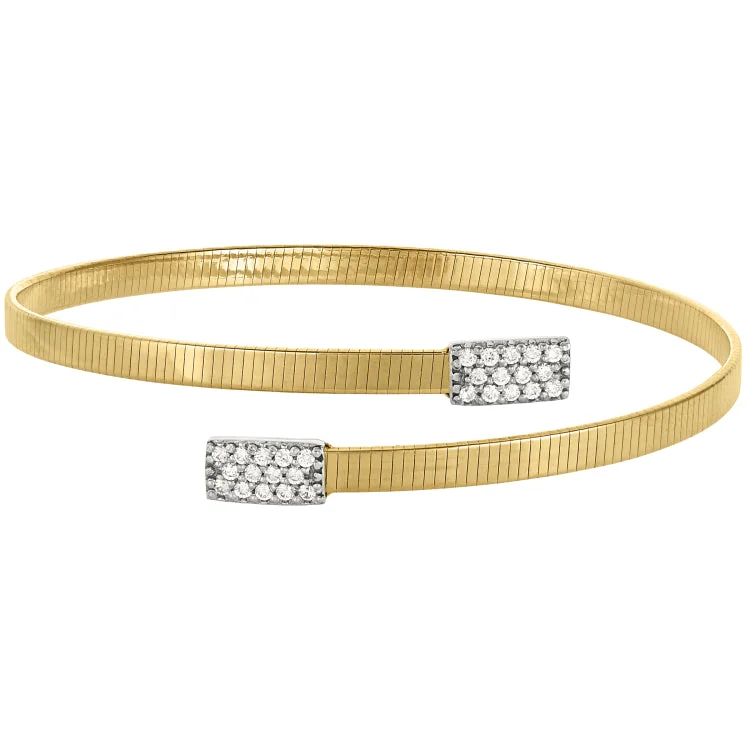 women’s elastic bracelets-Gold Finish Sterling Silver Wrap Cuff Bracelet with Rhodium Finish Simulated Diamond Rectangle Ends