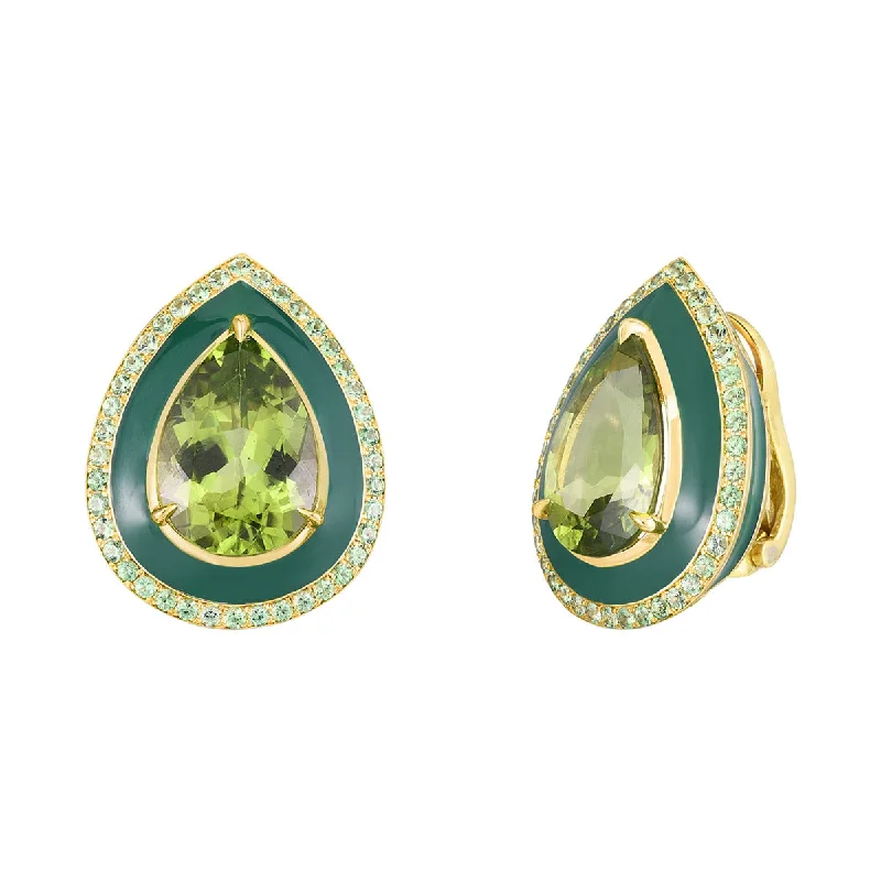 women’s rhinestone earrings-Peridot, Tsavorite and Ceramic Green Enamel Clip-on Earrings