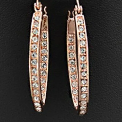 women’s bridal earrings-Oval Hoop Earrings For Women - UMODE 18K Rose Gold Plated Rhinestones Studded