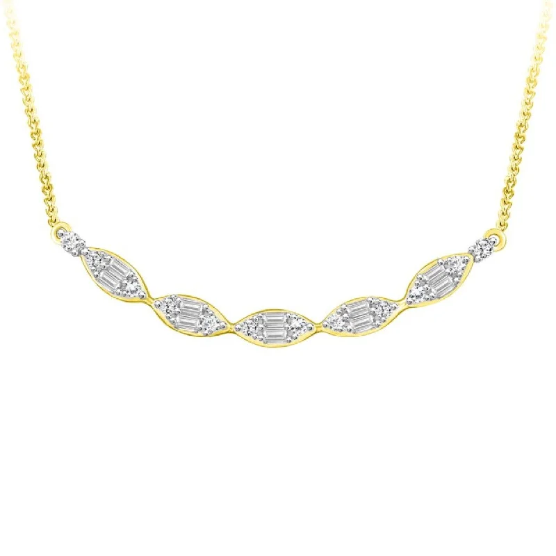 women’s luxury necklaces-Gold & Diamond Curved Bar Necklace