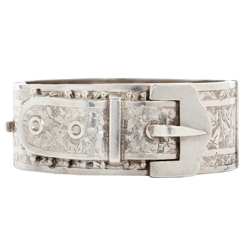 women’s butterfly bracelets-Silver Falling Leaves Buckle Bangle