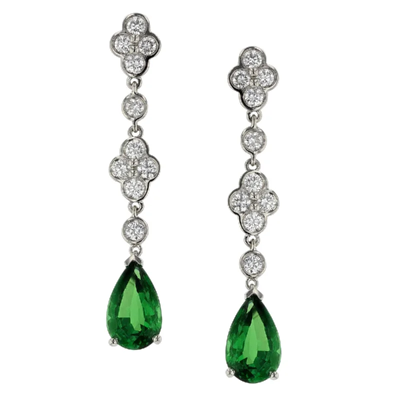 women’s ruby earrings-Platinum Tsavorite Garnet Diamond Earrings