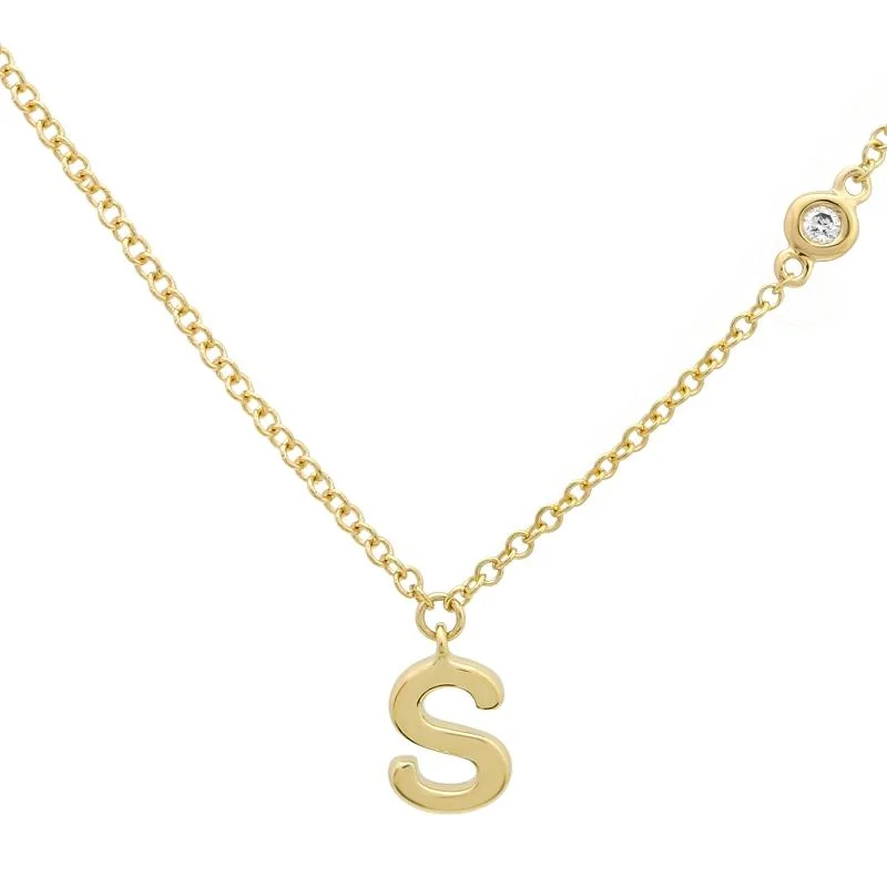 women’s handmade necklaces-Gold Bezel Initial Necklace