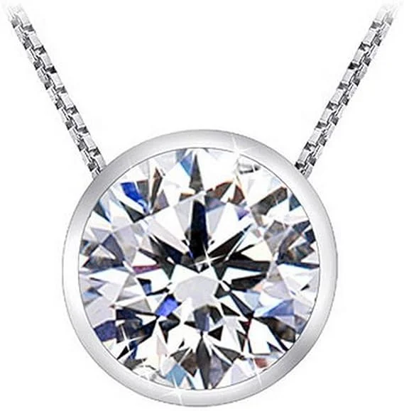 women’s romantic necklaces-White Gold 1/2CT Diamond Bezel Solitare Necklace