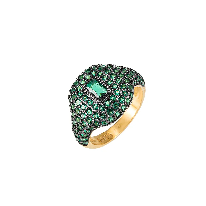 women’s heart-shaped rings-Emerald and Black Onyx Statement Ring