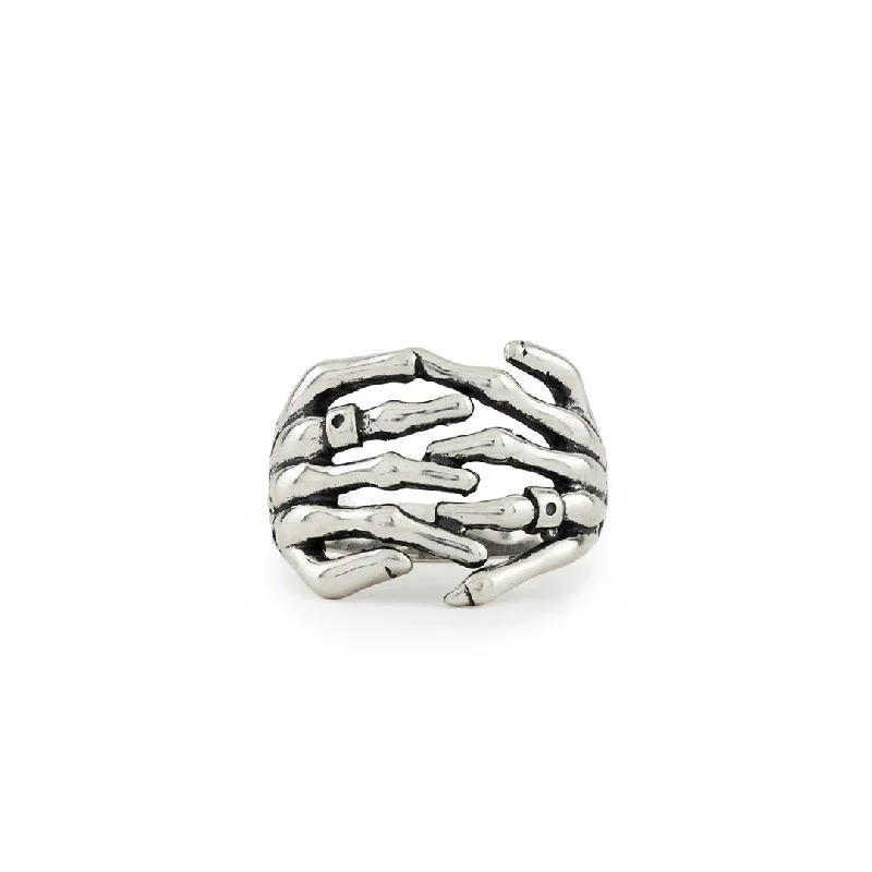 women’s gemstone rings-Silver Skeleton Hands Ring