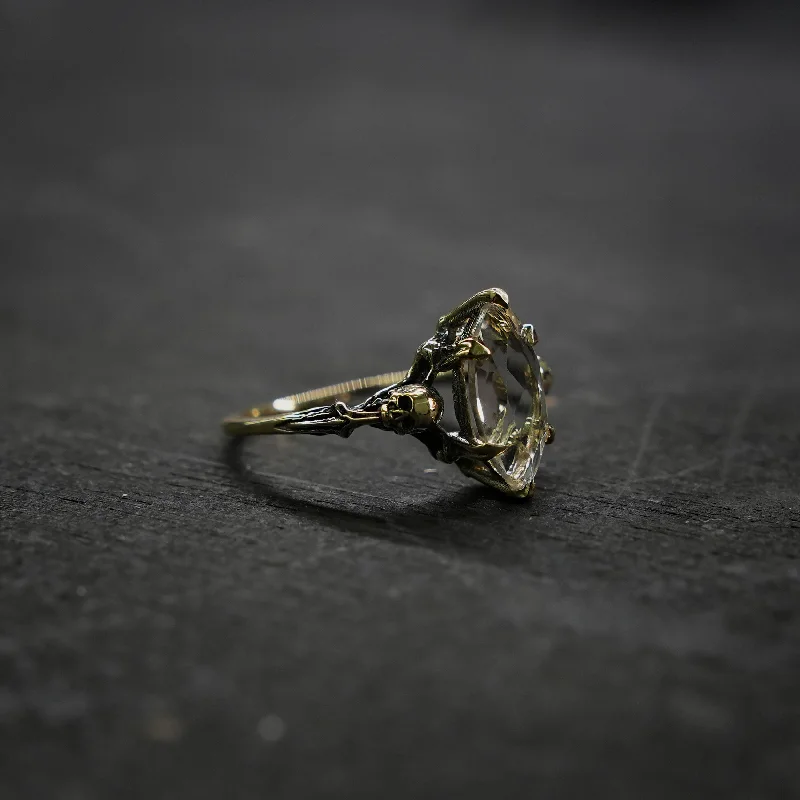 women’s solitaire rings-Elysium Ring - Herkimer Diamond - Antiqued Yellow Gold