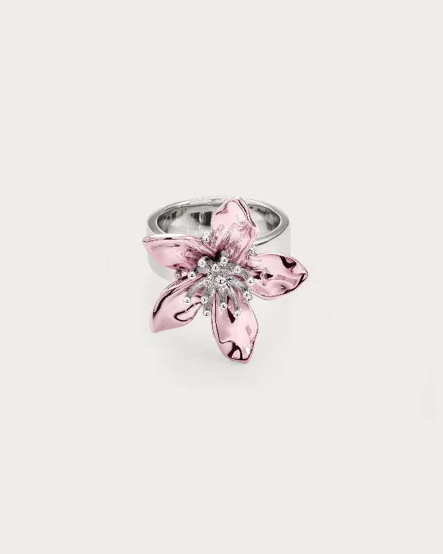 women’s cubic zirconia rings-Flora Ring in Electric Pink