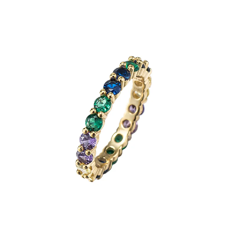 women’s silver gemstone rings-Colourful CZ Band Ring