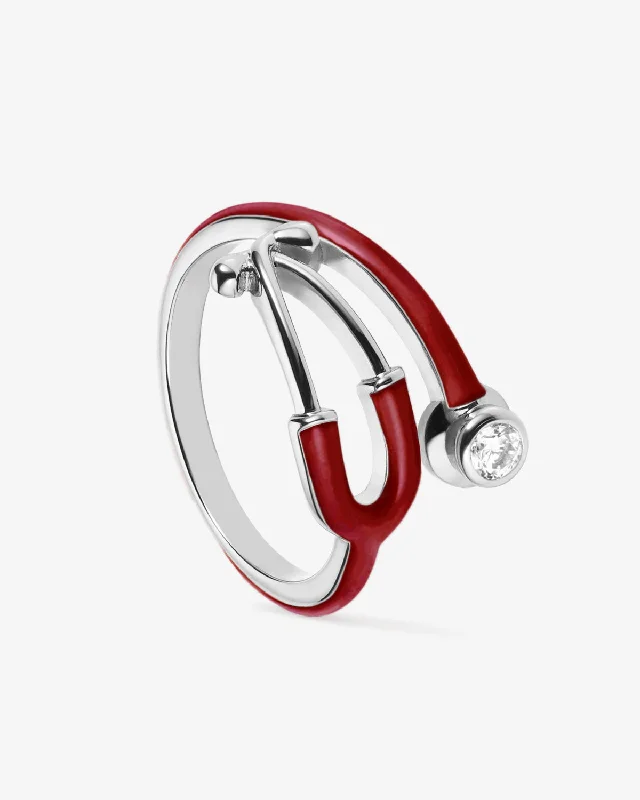 women’s vintage-style rings-Stethoscope Enamel Ring