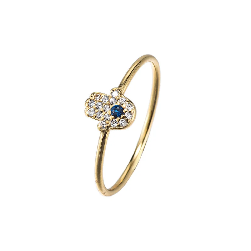 women’s art deco rings-Hamsa Hand CZ Ring