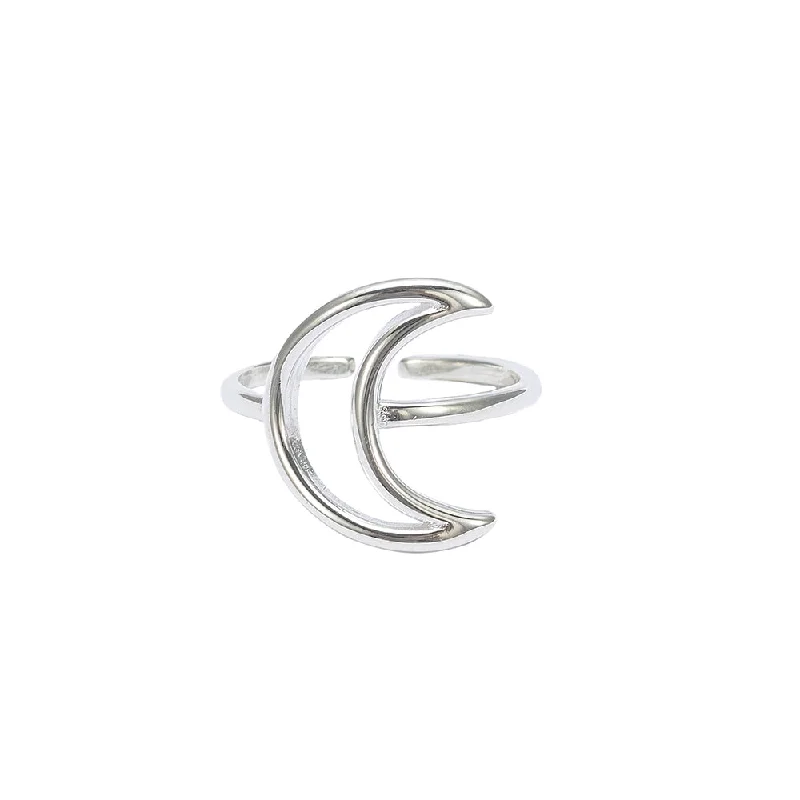 women’s bold gold rings-Silver Cresent Adjustable Ring