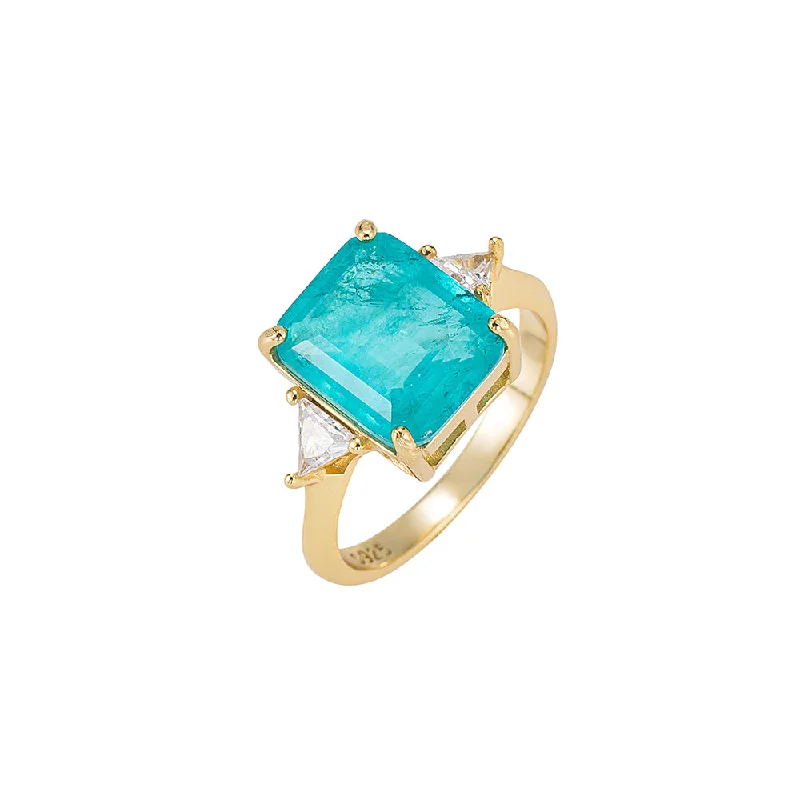 women’s cubic zirconia rings-Emerald Cut Aqua Topaz Ring