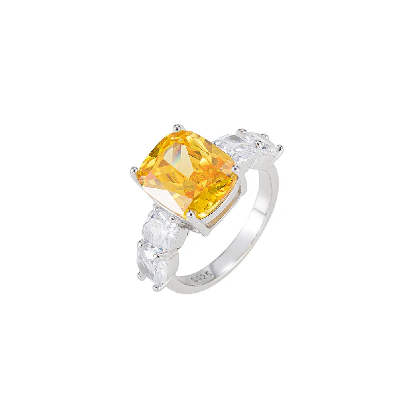 women’s fashion statement rings-Citrine and CZ Stone Ring