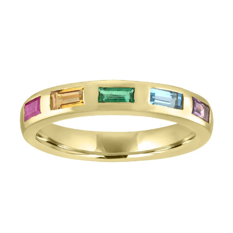 women’s custom diamond rings-Amanda Rainbow Baguette Band Ring