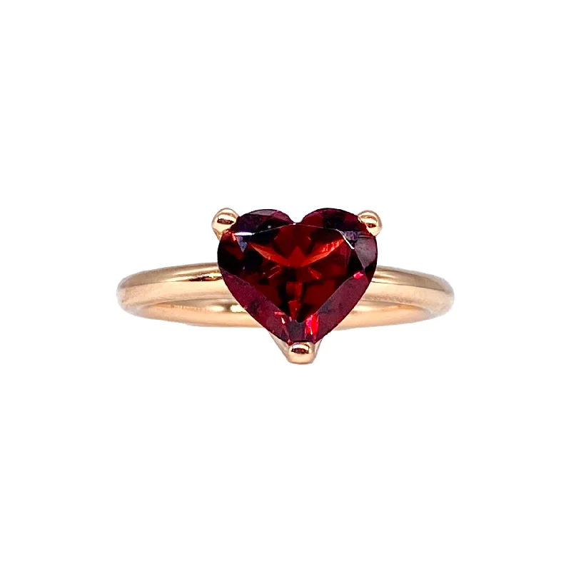 women’s sapphire gemstone rings-Garnet Heart Solitaire Ring