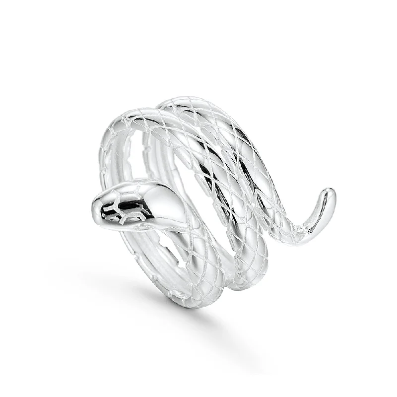 women’s fashion gemstone rings-Sterling Silver Long Python Snake Ring