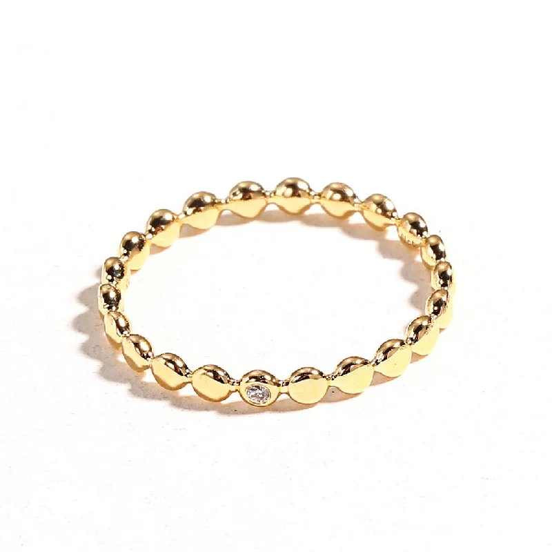 women’s adjustable rings-18K Yellow Gold Beaded Diamond Ring