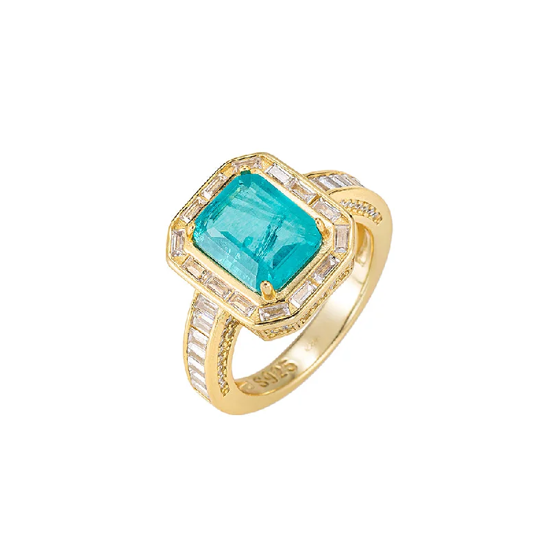 women’s twisted rings-Baguette and Aqua Topaz Stone Ring