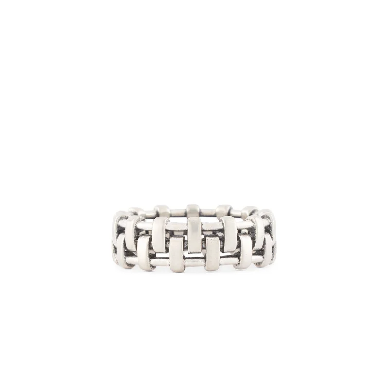 women’s pearl rings-Silver Cage Ring