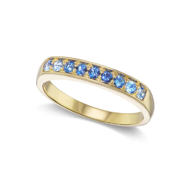 women’s silver and gold rings-Small Round Ombre Blue Sapphire Stacker Ring