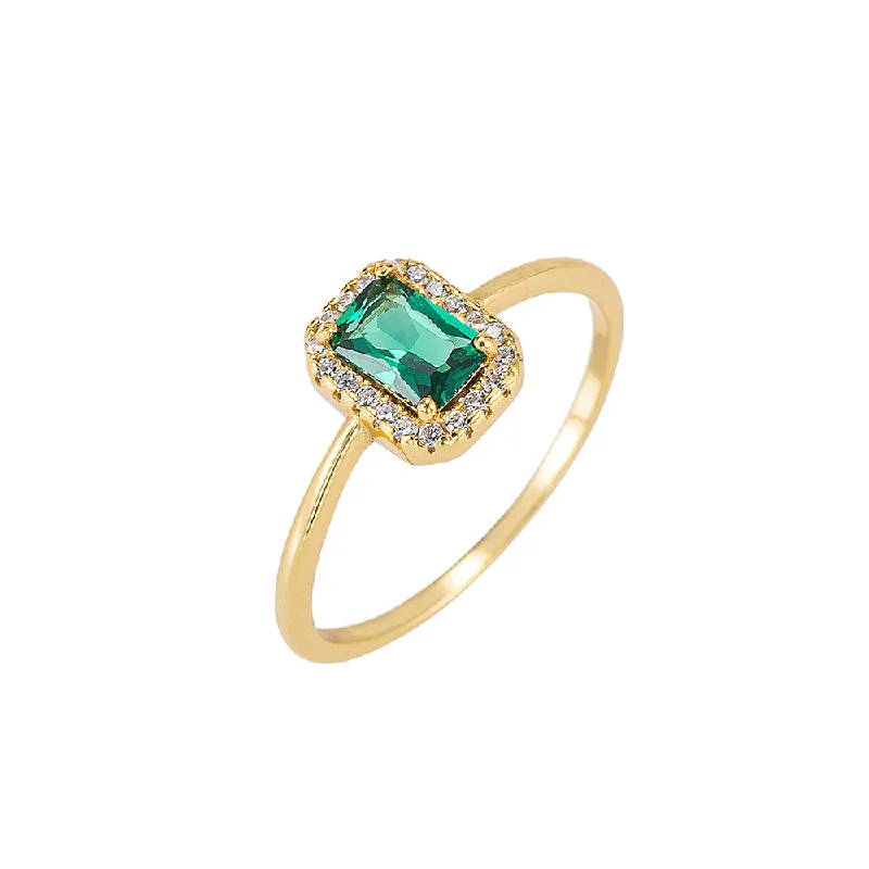 women’s vintage-style rings-Emerald and Zirconia Ring