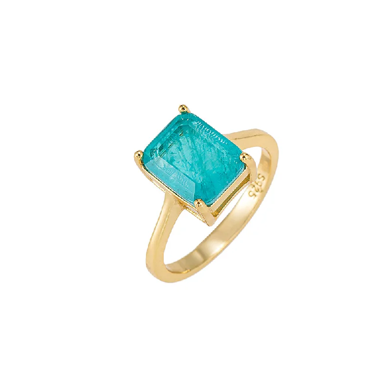 women’s bold statement rings-Square Cut Aqua Topaz Ring