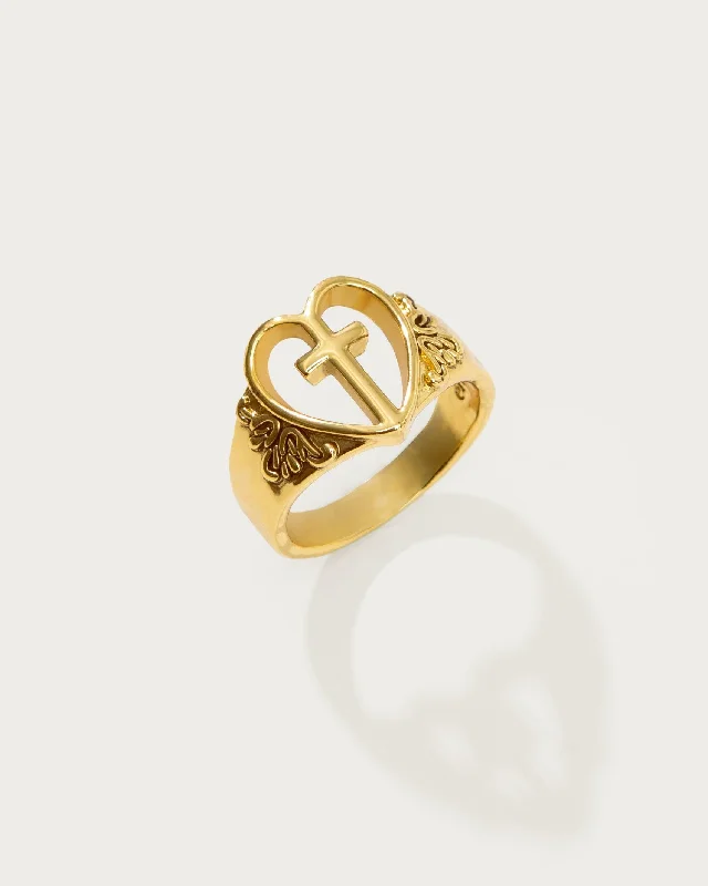 women’s infinity rings-Creda Heart Cross Ring