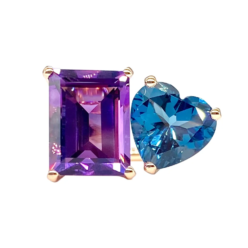 women’s vintage diamond rings-Bold 2-Stone Ring with Amethyst & London Blue Topaz