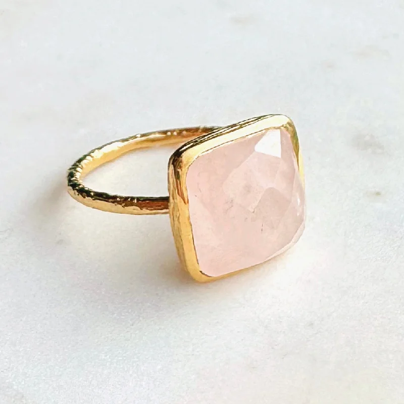 women’s trendy rings-Rose Quartz Vermeil Cocktail Ring