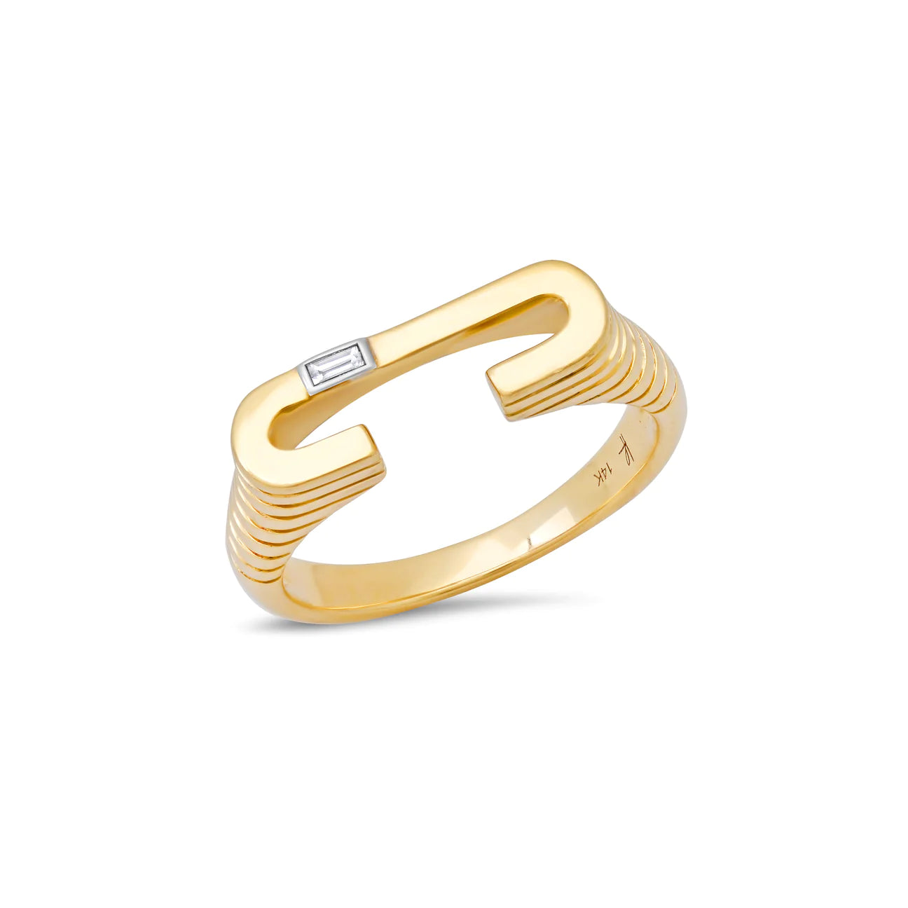 women’s geometric design rings-Chunky Textured Initial Baguette Diamond Stacking Ring