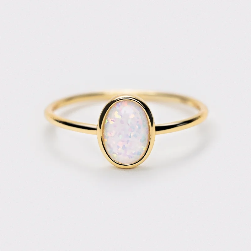 women’s engagement rings-Round Opal Ring