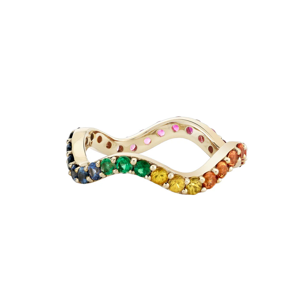 women’s stackable wedding rings-Scallop Rainbow Sapphire Eternity Ring