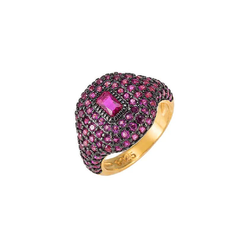 women’s nature-inspired rings-Ruby and Black Onyx Statement Ring