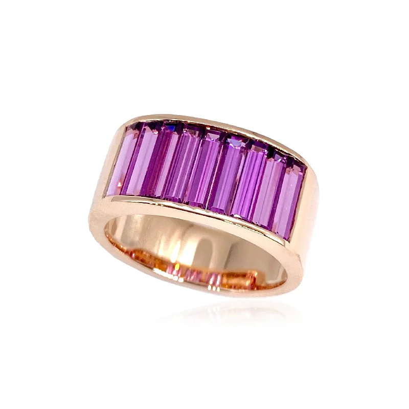 women’s double band rings-Large Baguette Purple Garnet or White Topaz Stacker Ring