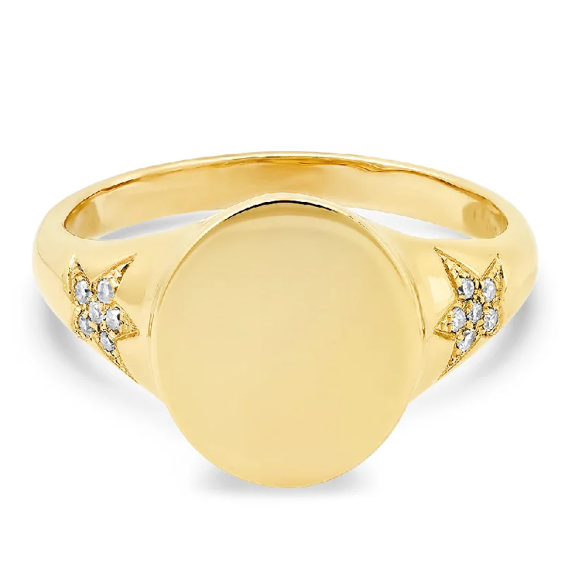 women’s bold gold rings-Diamond Twin Star Engravable Signet Ring