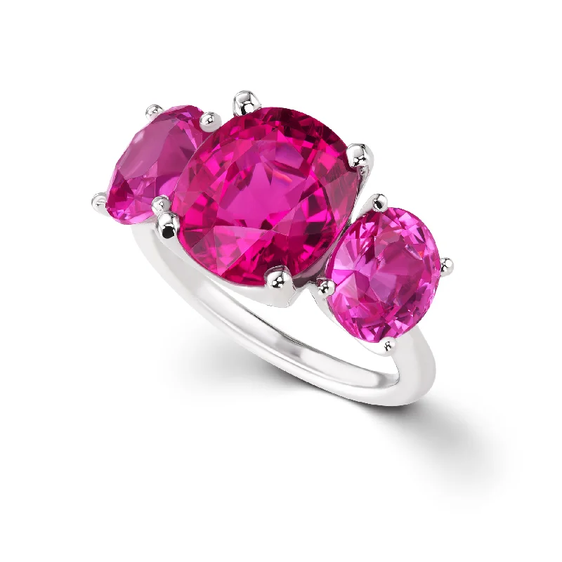 women’s gold wedding rings-One of a Kind Three Stone Rubellite Tourmaline & Pink Tourmaline Statement Ring