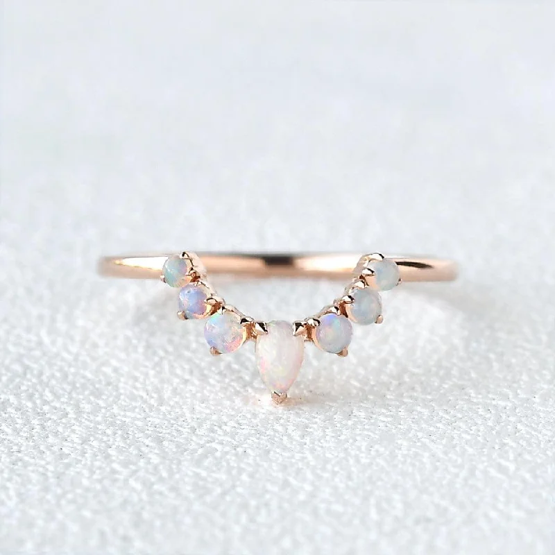 women’s unique engagement rings-Natural Opal Curved Stacking Ring