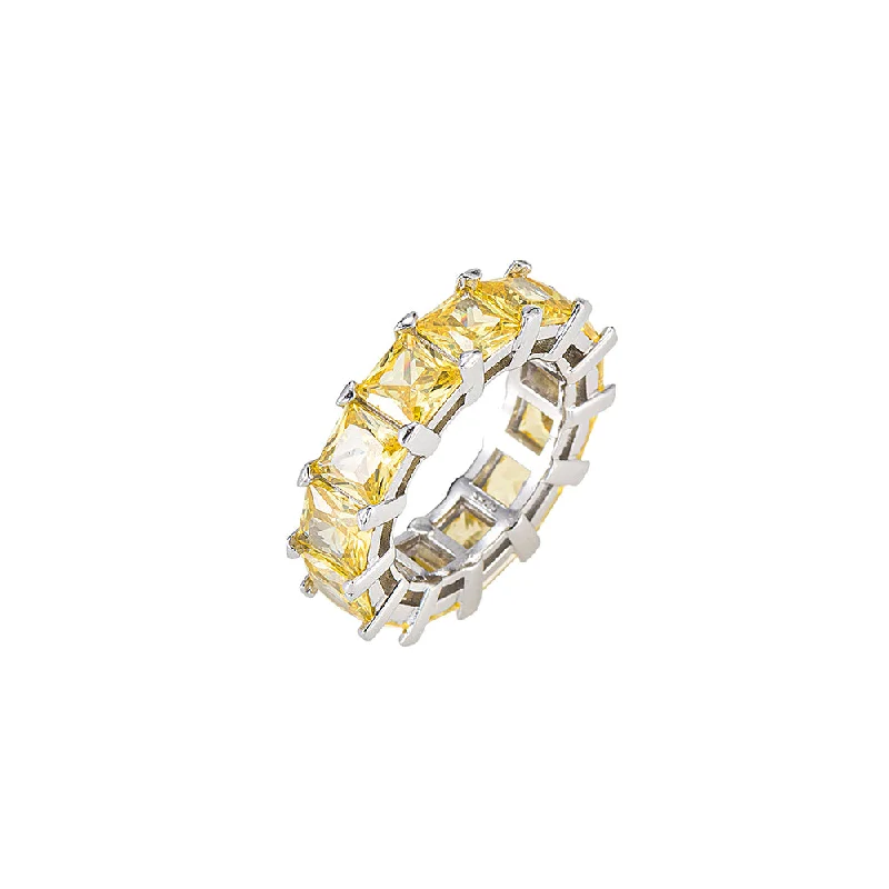 women’s solitaire diamond rings-Citrine Square Cut Band Ring