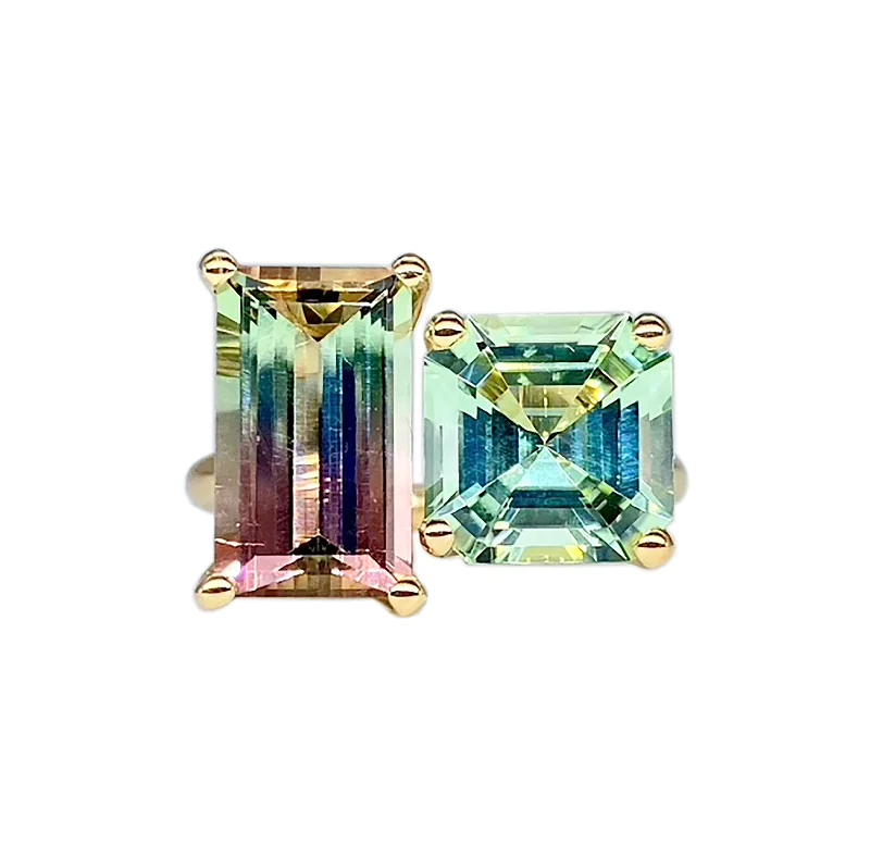 women’s bold statement rings-One of a Kind Bold 2-Stone Ring with Bi-Color Tourmaline & Light Green Tourmaline