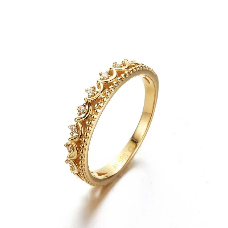 women’s two-tone rings-"Elsa" 14K Yellow Gold Princess Crown Ring with White CZ Stones