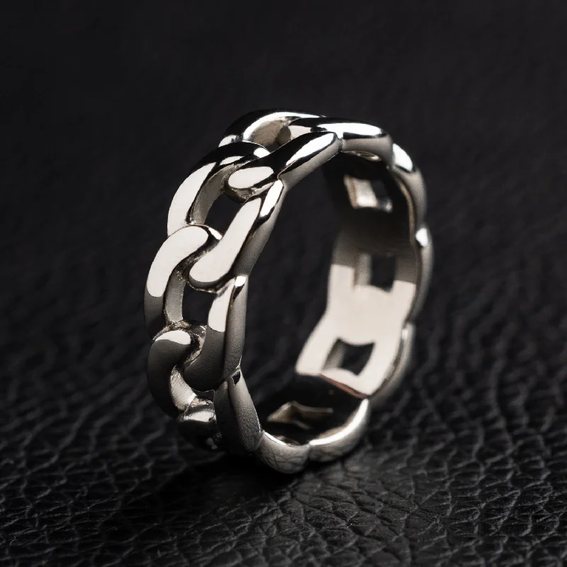 women’s unique rings-Cuban Band Ring in White Gold