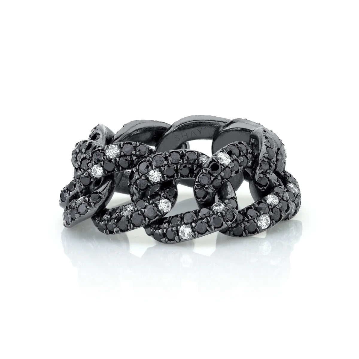 women’s trendy rings-Black Diamond Twinkle Jumbo Link Ring