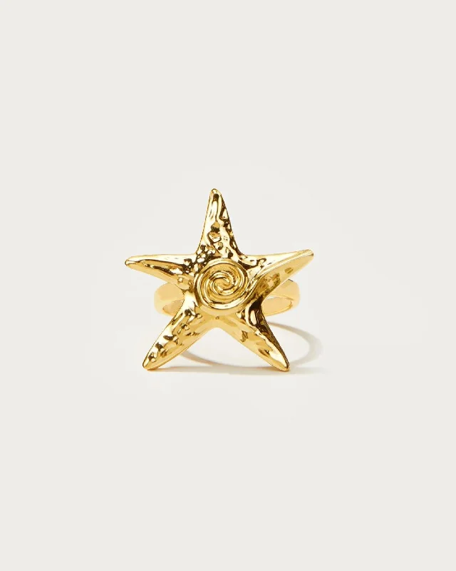 women’s personalized rings-Gold Starfish Ring