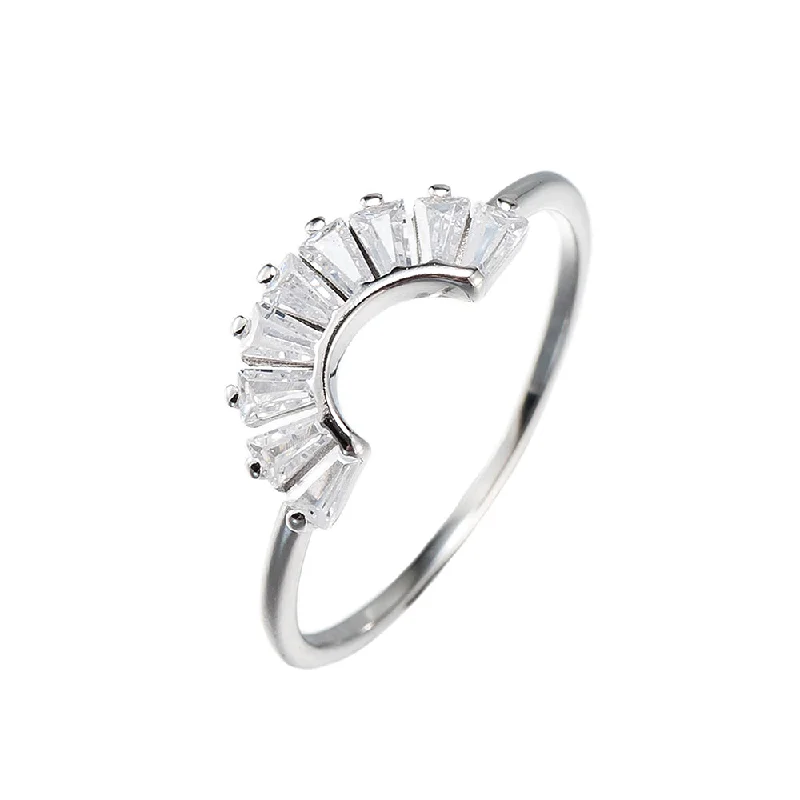 women’s diamond rings-Baguette Half Moon Ring