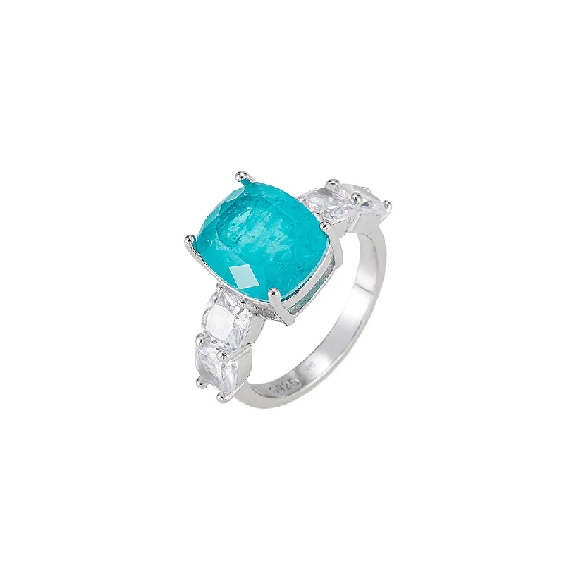 women’s classic rings-Aqua Topaz and CZ Stone Ring