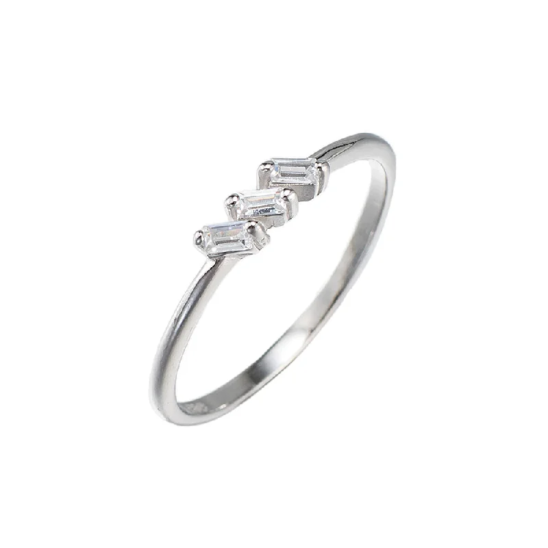 women’s unique rings-Triple Baguette Ring