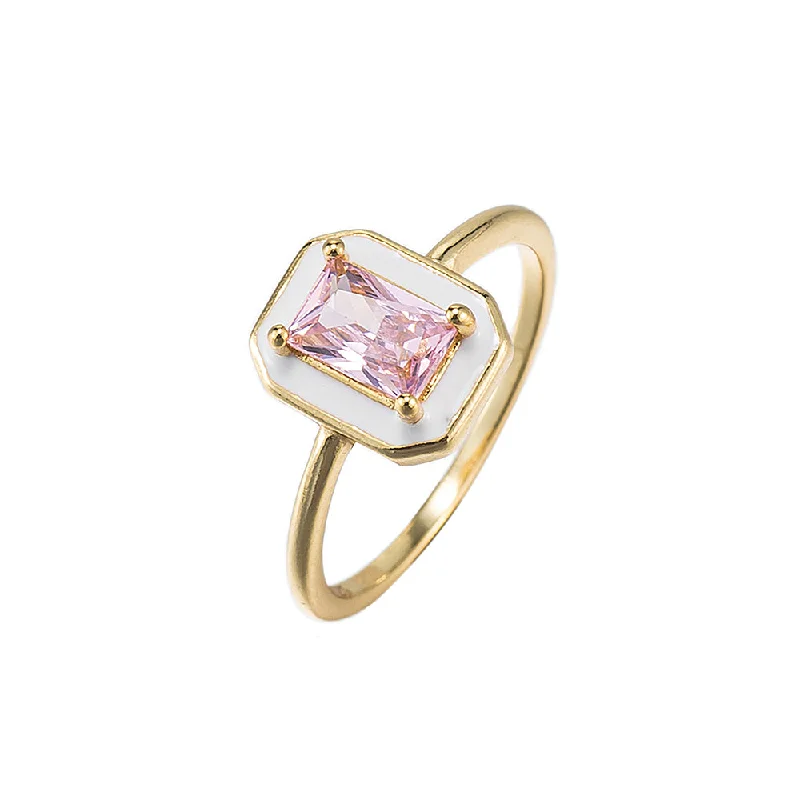 women’s gold-plated rings-Emerald Cut Stone Ring