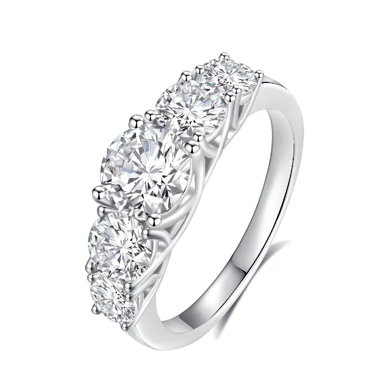 women’s silver rings-FANCIME Fivefold Radiance Round Cut Moissanite Sterling Silver Ring